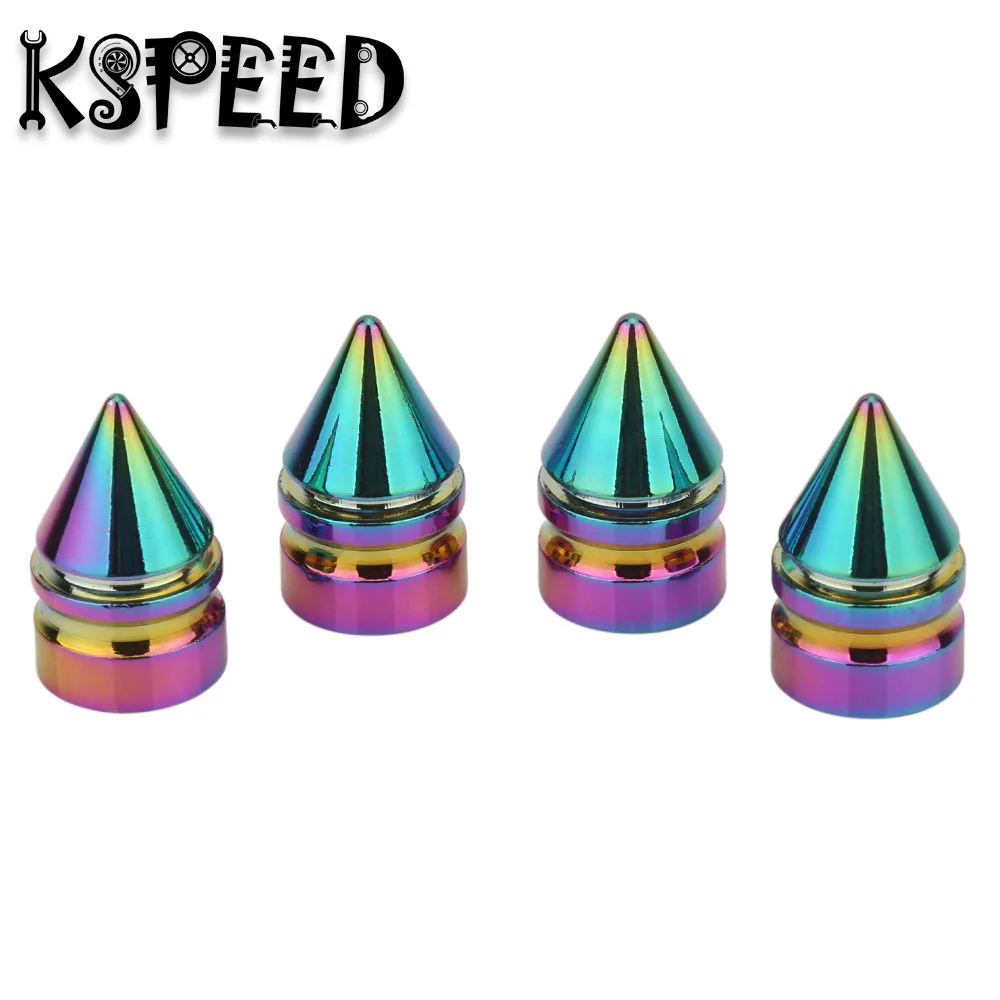 4× Spike Cone Aluminum Tire Rim Valve Wheel Air Port Dust Cover Stem Cap Black