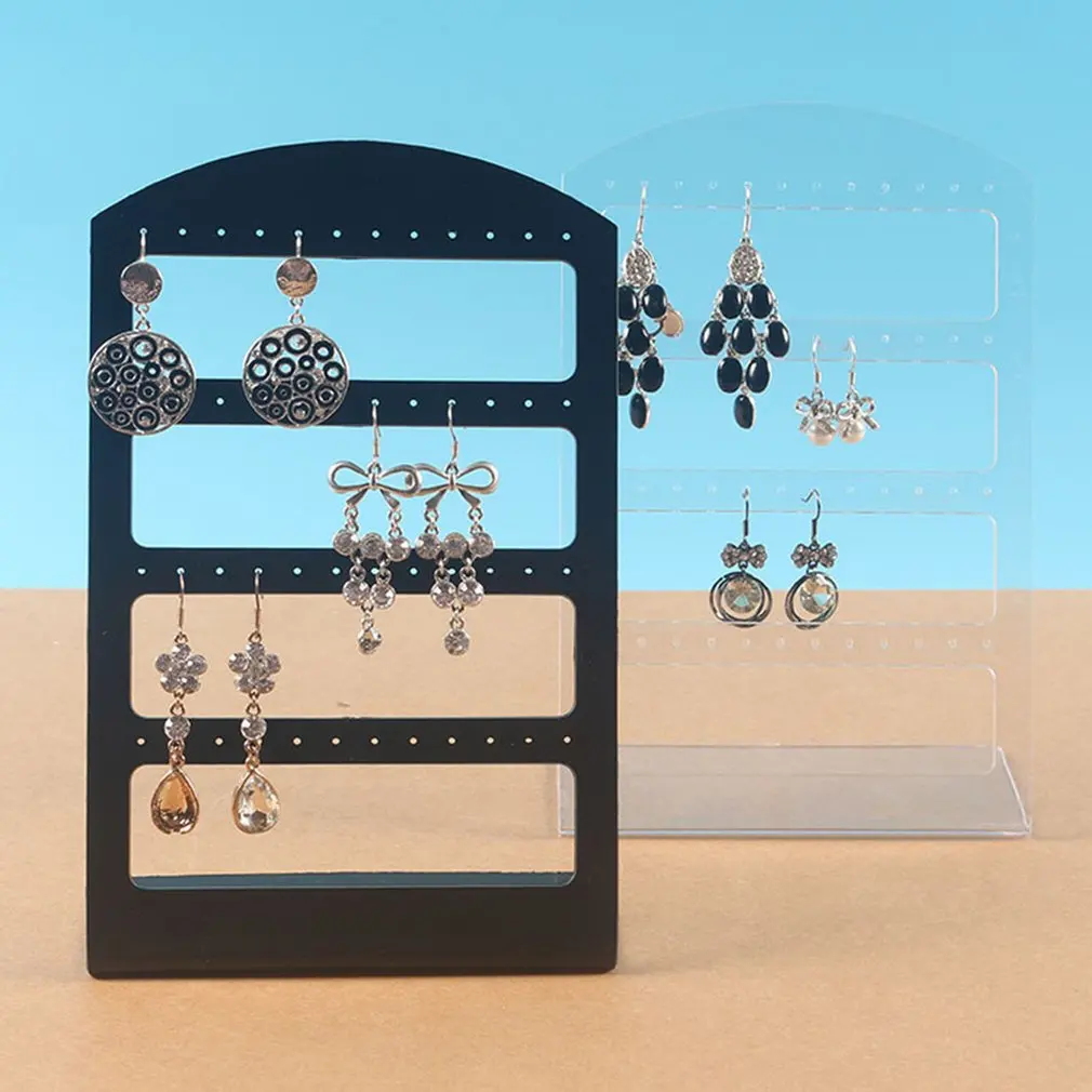 New 48 Holes Earrings Ear Studs Display Holder Packaging Stand Showcase Plastic Jewelry Organizer Rack Flat Earring Holder Black