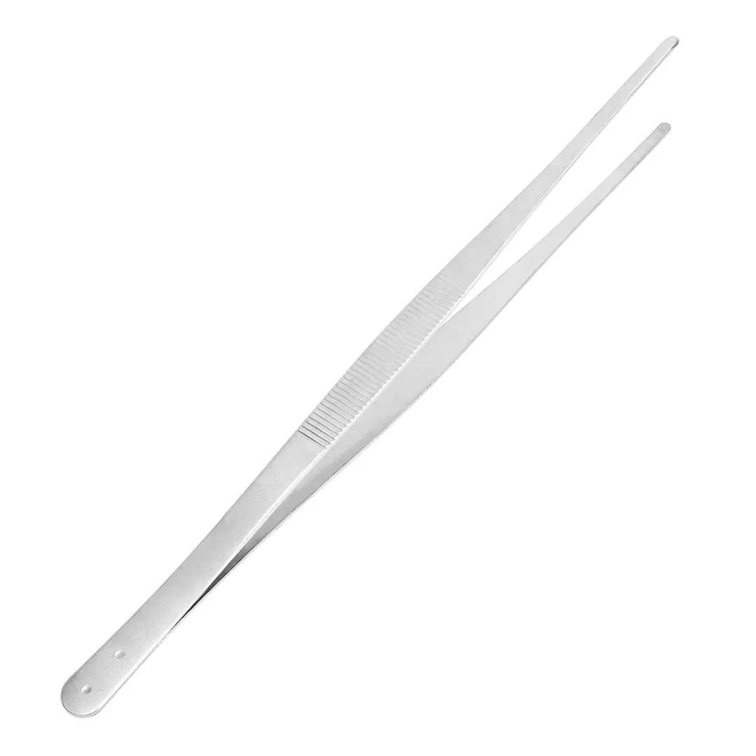30cm Long stainless steel food tongs Silver Straight Tweezer Barbecue Tong Non-stick Kitchen Tongs Cooking Tool