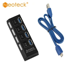 Neoteck USB 3,0 концентратор 4 порта 5 Гбит/с высокоскоростной концентратор usb портативный usb-хаб с переключателем вкл/выкл usb разветвитель Кабель-адаптер для ПК