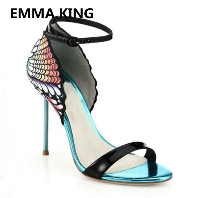 

2019 Back Peacock Prints Women Gladiator Sandals Open Toe Ankle Buckle Strap Sexy High Heels Ladies Party Shoes Woman Sandalias