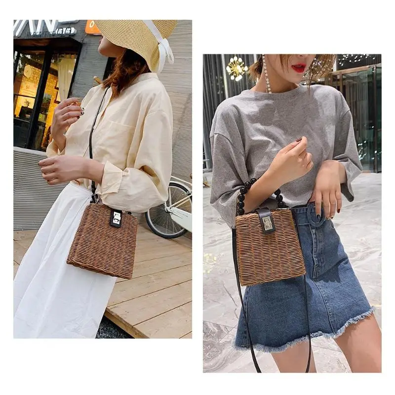 جديد نمط نسج امرأة الأزياء الشاطئ القش حقيبة يد المرأة الخرز صغيرة رسول Crossbody الأعلى مقبض الصيف أكياس جديد نمط نسج امرأة الأزياء الشاطئ القش حقيبة يد المرأة الخرز صغيرة رسول Crossbody الأعلى مقبض الصيف أكياس