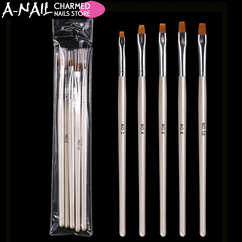 5 Pcs/set Painting Drawing Carving Nail Art Pen UV Gel Polish Builder Flat Acrylic Brush Design Tips DIY Manicure Tools | Красота и