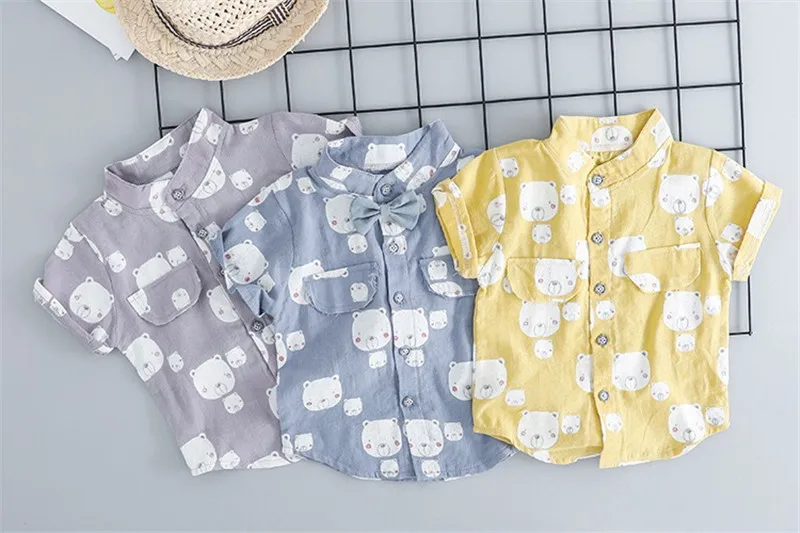 Модная летняя одежда для маленьких мальчиков одежда для малышей, принт мультяшного медведя футболка комбинезон 2 шт. Костюмы комплект детской одежды, детская одежда Повседневные детские костюмы
