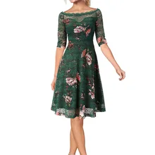 Vfemage женское платье-лодочка с вырезом-лодочкой, контрастное цветочное кружевное коктейльное платье с коротким рукавом для свадебной вечеринки, приталенное и расклешенное платье трапециевидной формы 2338