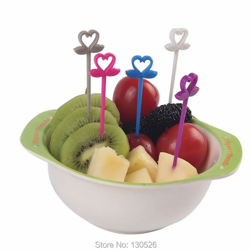 

10pcs Cute Plastic Food Fruit Fork Picks Set Swan Shape for Party Cake Dessert Forks Set kitchen Accessories Tools