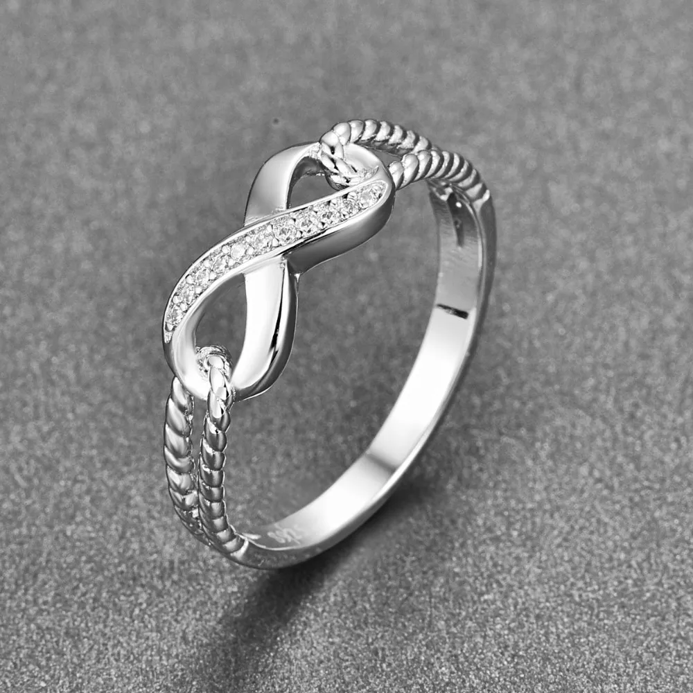 BONLAVIE Top Popular Personality 925 Sterling Silver Ring Twisted Infinity Symbol Crystal Finger Ring Women Wedding Accessories