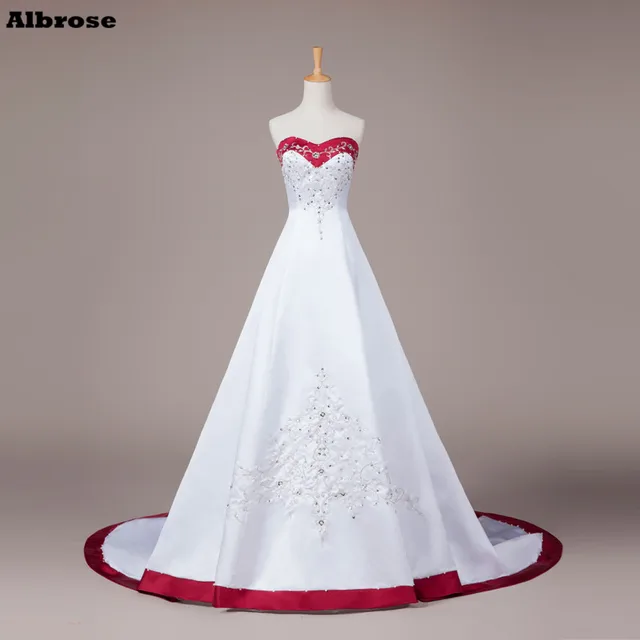 vestido de novia bordado vintage blanco y rojo vino vestidos de