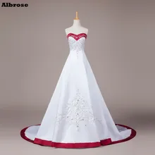 

Vintage Embroidery Wedding Dress White and Wine Red Wedding Dresses Cheap Bridal Gowns vestido de noiva Cheap robe de mariee