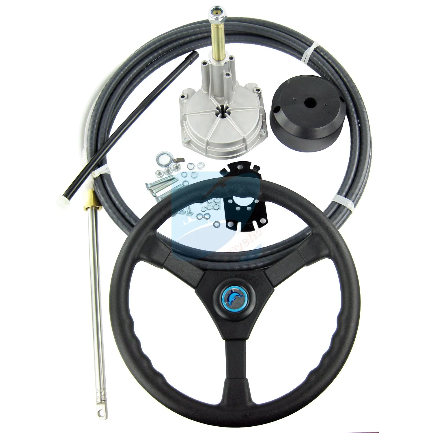 15FT Single Turbine Rotary Outboard Steering System W/ Boat Steering Cable Wheelin Marine