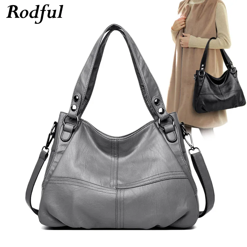 Rodful, большая серая, черная кожаная сумка через плечо, женские большие сумки, женские сумки из натуральной кожи, женские сумки