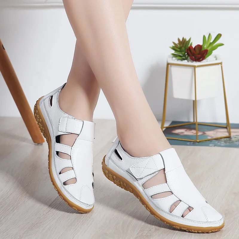 

Women Gladiator Sandals Shoes Genuine Leather Hollow out Flat Sandals Ladies Casual Soft bottom Summer Shoes Women Beach Sandal