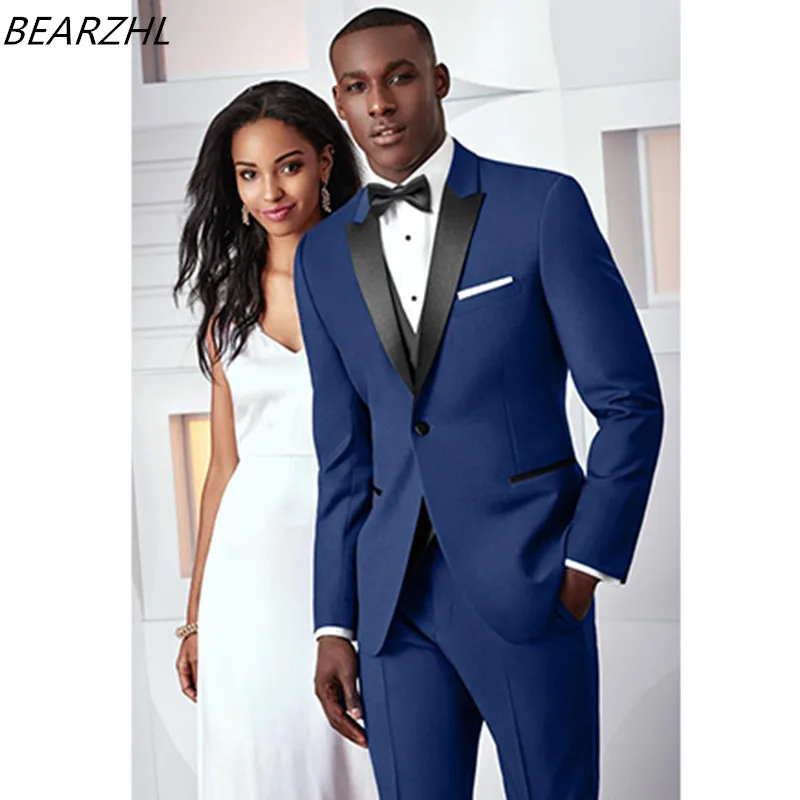 wedding tuxedo royal blue men suits groom wear 3 piece