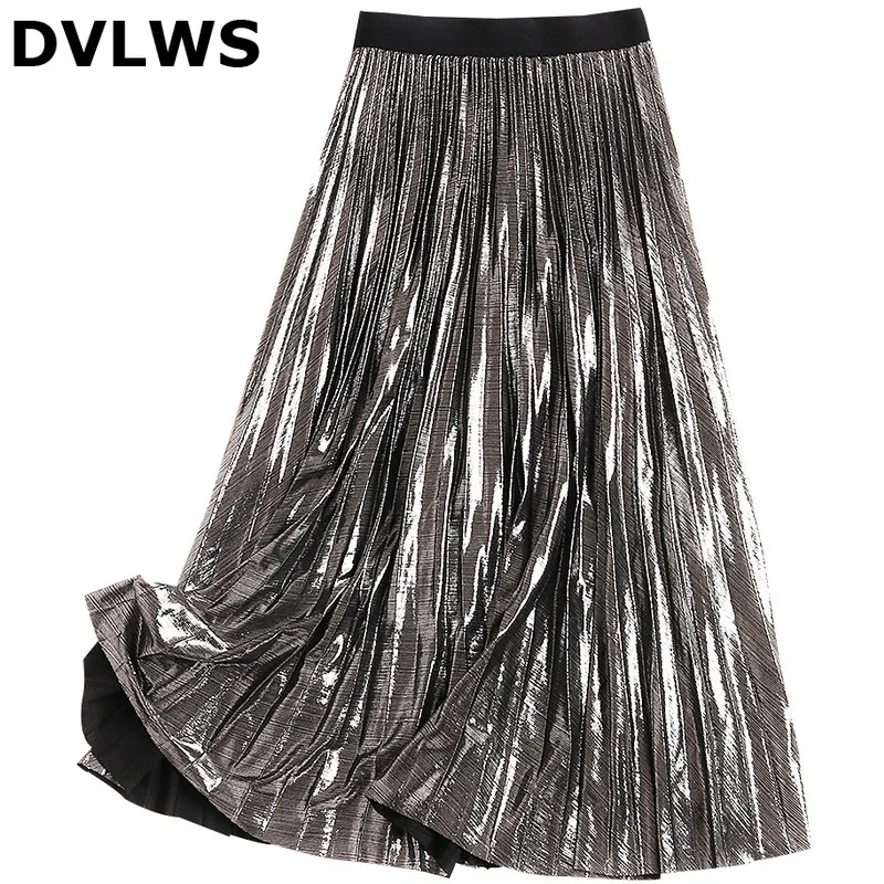 Юбка 2019 Весенняя новая стильная женская модная блестящая юбка миди со складками юбка-зонтик поколение жира 1037