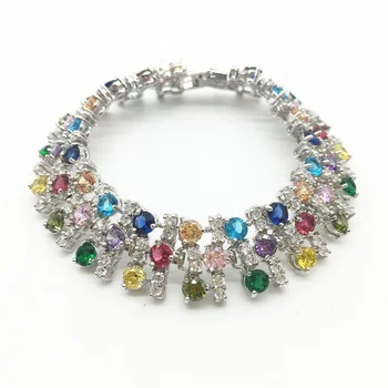 

Luxury Style 2015 New Trendy white Gold Color Fashion Jewelry Wholesale Shiny AAA Multicolor Zirconia Bracelet For Women