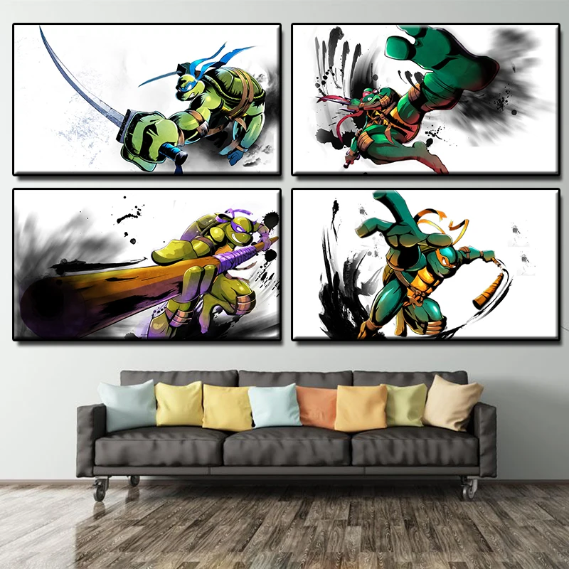 

4P Ninja Turtle Manga Movie poster Modern pop elements wall HD canvas printing art Giclee home decoration murals no frame