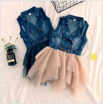 

denim dress for girl Sleeveless jeans dress for carnival party holiday dresses for girls children's costumes for girls 2-8 years