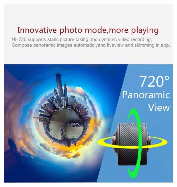VR панорамная камера с двойным 360 градусов перпендикулярным объективом 8 МП и пультом дистанционного управления с помощью Wi-Fi мобильного приложения и tf-карты и батареи встроенный