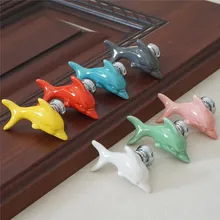 Colorful Dolphin Knobs Ceramic Drawer Knob Pulls Kids Dresser Handle Pull Kitchen Cabinet Door Knob Child Blue Green new 2pcs cartoon ceramic cabinet handle and knob seashell wardrobe handle child bedroom drawers knob dresser pull multi