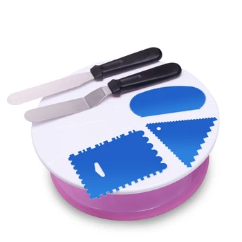 

Rotating Cake Turntable Stand Kit: 12 Inch Spinning Cake Stand with Angled Icing Spatula and Decorating Comb/Icing Smoother set
