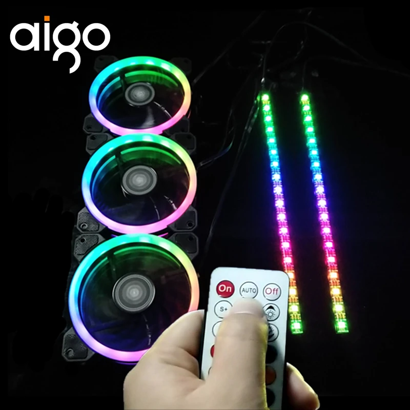 

Aigo DR12 RGB Case Fan Wireless Remote Control Adjustable Color Sync With Motherboard and Light Bars Light Stripes LED Flowing