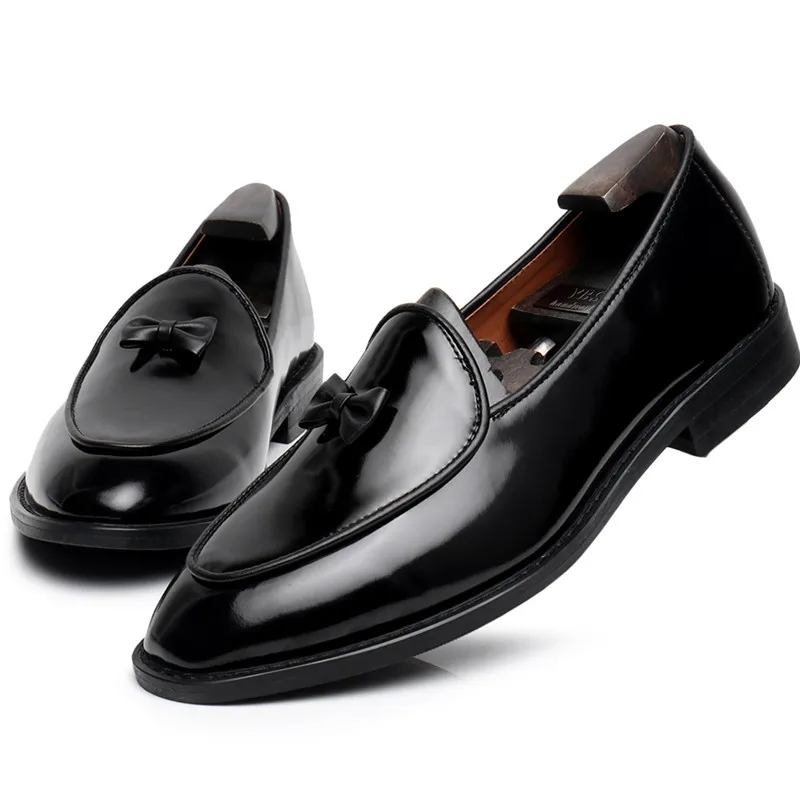 Italy Street Smoking Shoes Business Men Formal Leather Shoes Casual Bows Slip-on Loafers for Wedding Party Club Office Wearing