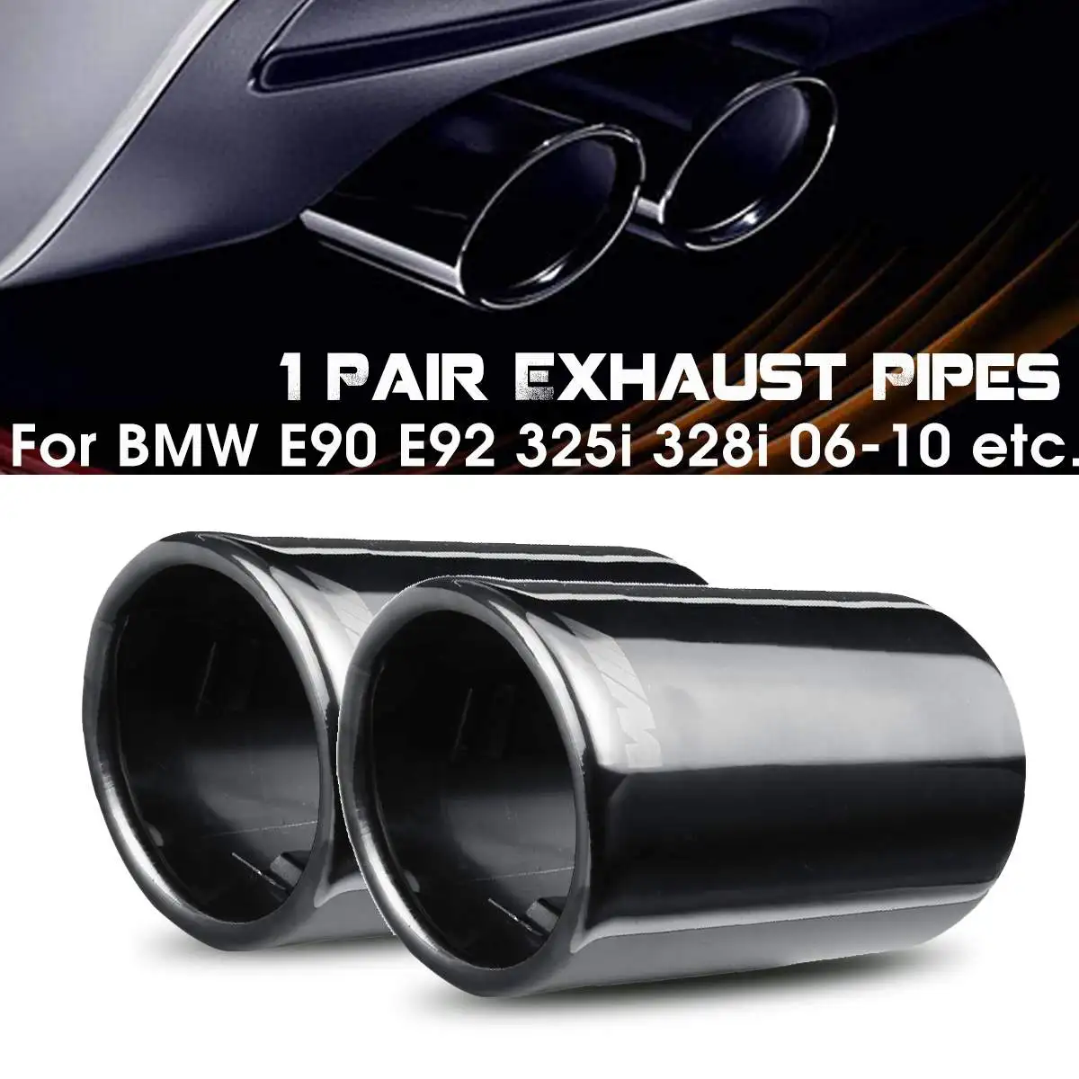 

2pcs Stainless Steel Titanium Black Tail Tip End Pipe Exhaust Rear Muffler for BMW 2006 2007 2008 2009 2010 E90 E92 325 328i
