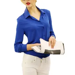 С длинным рукавом шифоновая рубашка осень Для женщин шифоновая блуза для женщин Карамельный цвет Элегантная офисная рубашка шифоновые