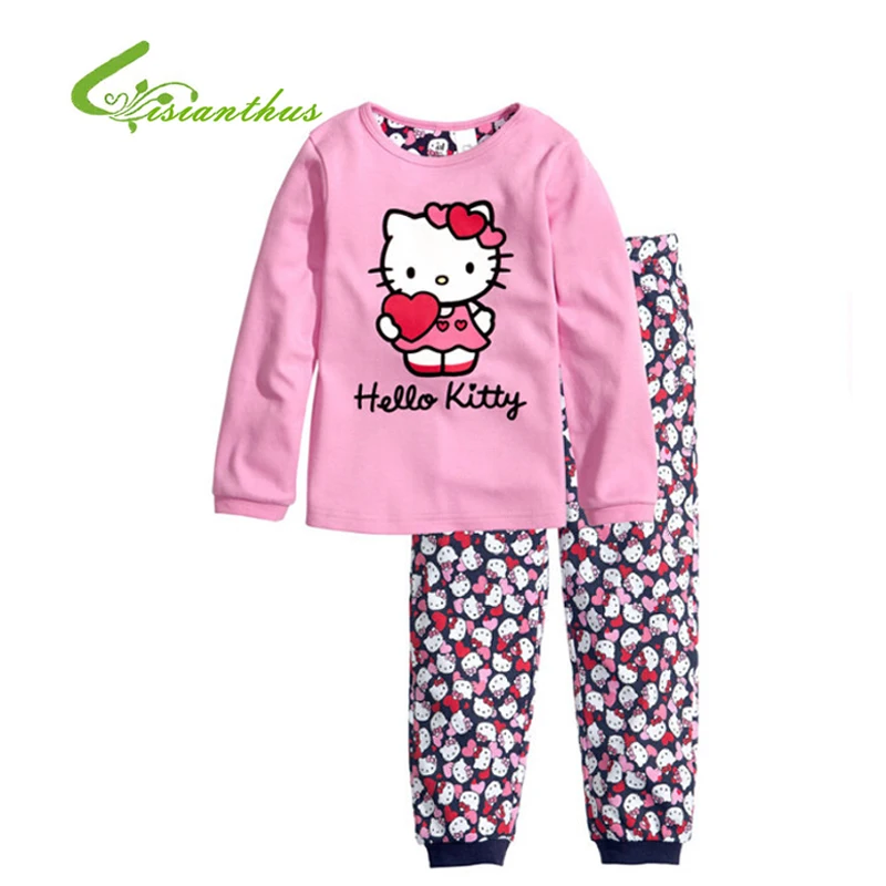 

Children Pajamas Cotton Nightwear Hello Kitty Princess Cartoon Loungewear Kids Girls Homewear Spring Autumn Sleepwear Free Ship