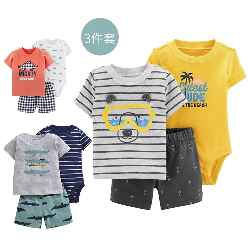 

3PCS Newborn Boys Girls Baby Animal Outfit Set Cute Short Sleeve Romper