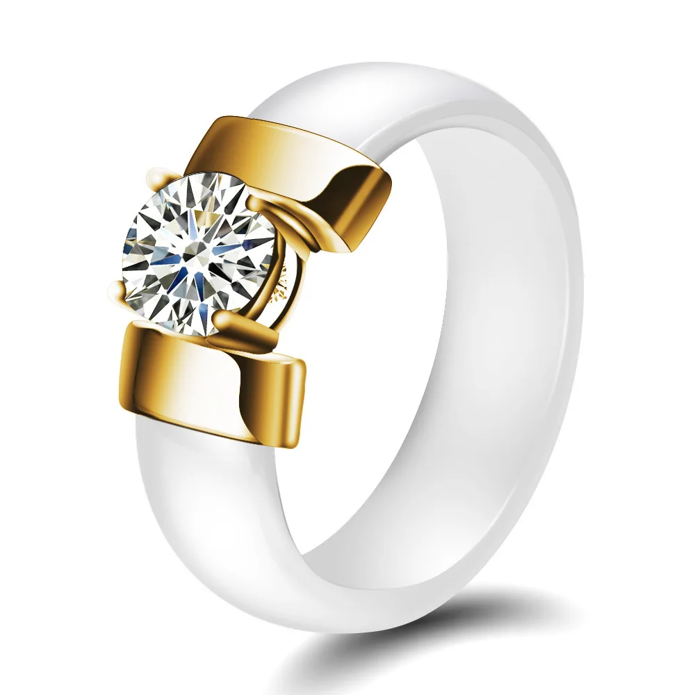 2018 New Pattern Ceramics Ring Black And White Crystal Stone Ring Allergy Love's Wedding Ring For Men And Women Couple