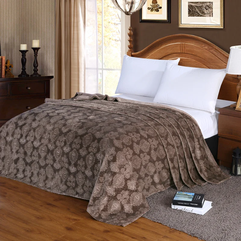 Home Textiles,Dark Coffee Solid Color Coral Fleece Blankets For Beds