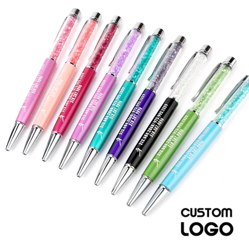 

New 1Pcs Name Logo Custom Made Colorful Rhinestone Couple Ballpoint Pen Birthday Valentine's Day Engraved Gift Cute Writing Tool