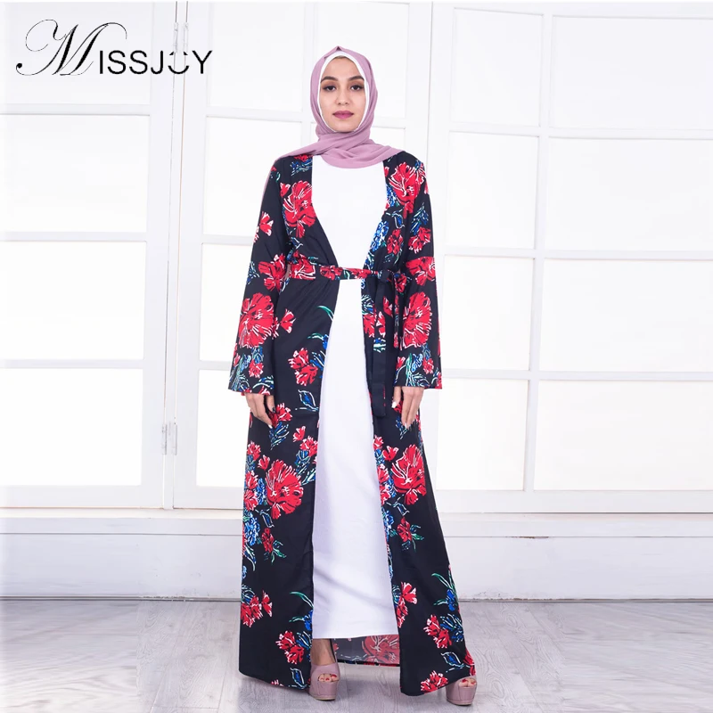Модная абайя с длинным рукавом MISSJOY 2020 кардиган черная мусульманская женская