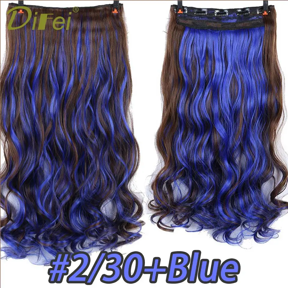 DIFEI 15 цветов длинные вьющиеся накладные волнистые волосы 5 клипсов в высокой температуре волокна синтетические поддельные волосы - Цвет: 2.30-BLUE