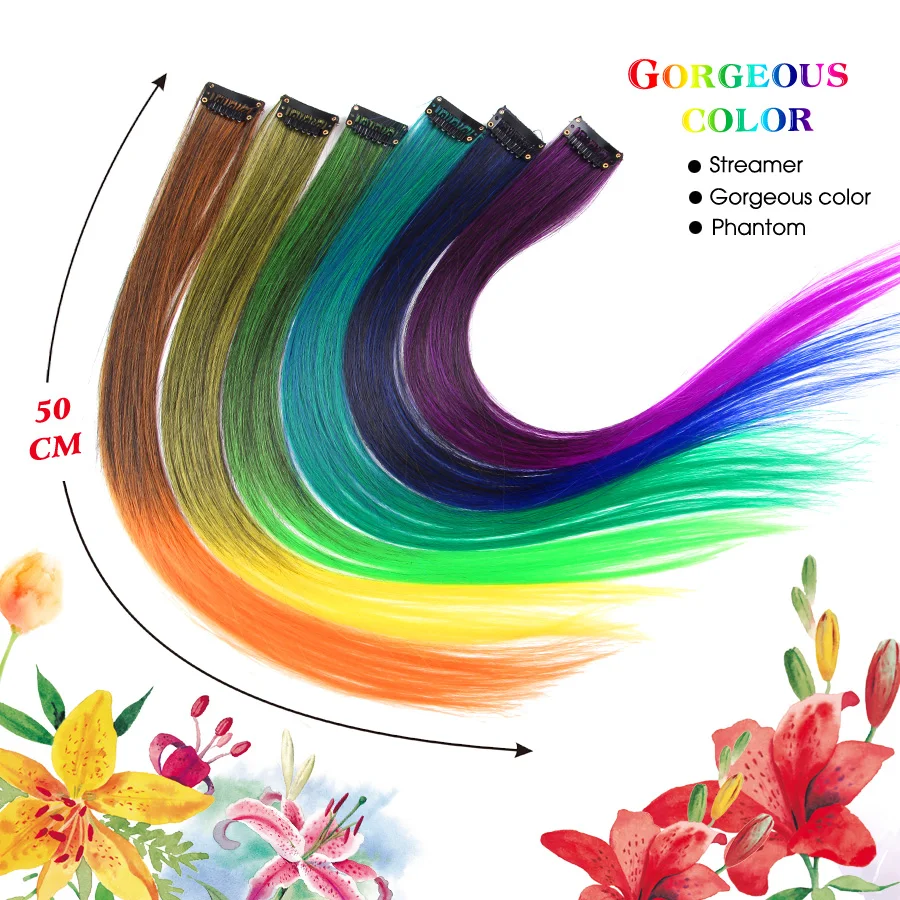 AliLeader Made 57 Colors 50CM Single Clip In One Piece Hair Extensions Synthetic Long Straight Ombre Grey Red Rainbow Hair Piece