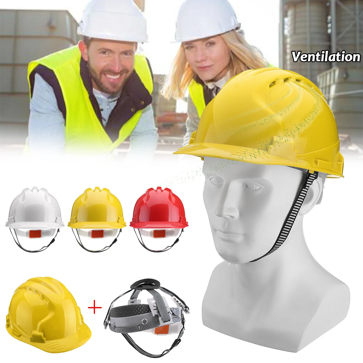 

ABS Front Brim Hard Hat Safety Helmet Vented Suspension Adjustable Construction Work Engineering Protective Helmets