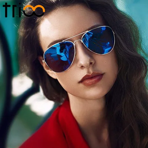 

TRIOO Blue Mirror Sun Glasses For Women Classic Brand Colorful Sunglasses for Women Shades Designer Pilot Lunette Oculos Female