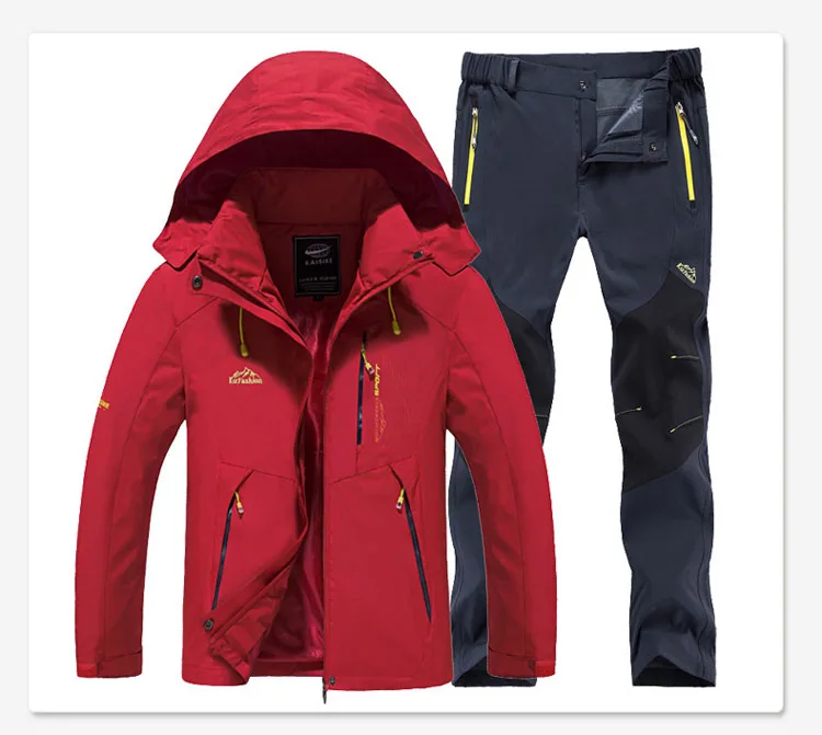 TRVLWEGO мужские весенние походные куртки для рыбалки, брюки, набор для кемпинга, альпинизма, походов, осени, для путешествий, быстросохнущие штаны - Цвет: red gray
