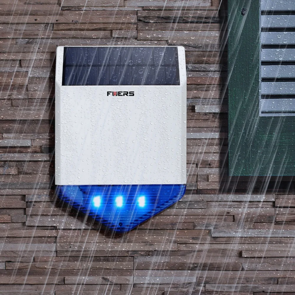 

Fuers 433mhz Solar Powered Waterproof Outdoor Strobe Siren 110 dB with LED flashing For Home Security Alarm System