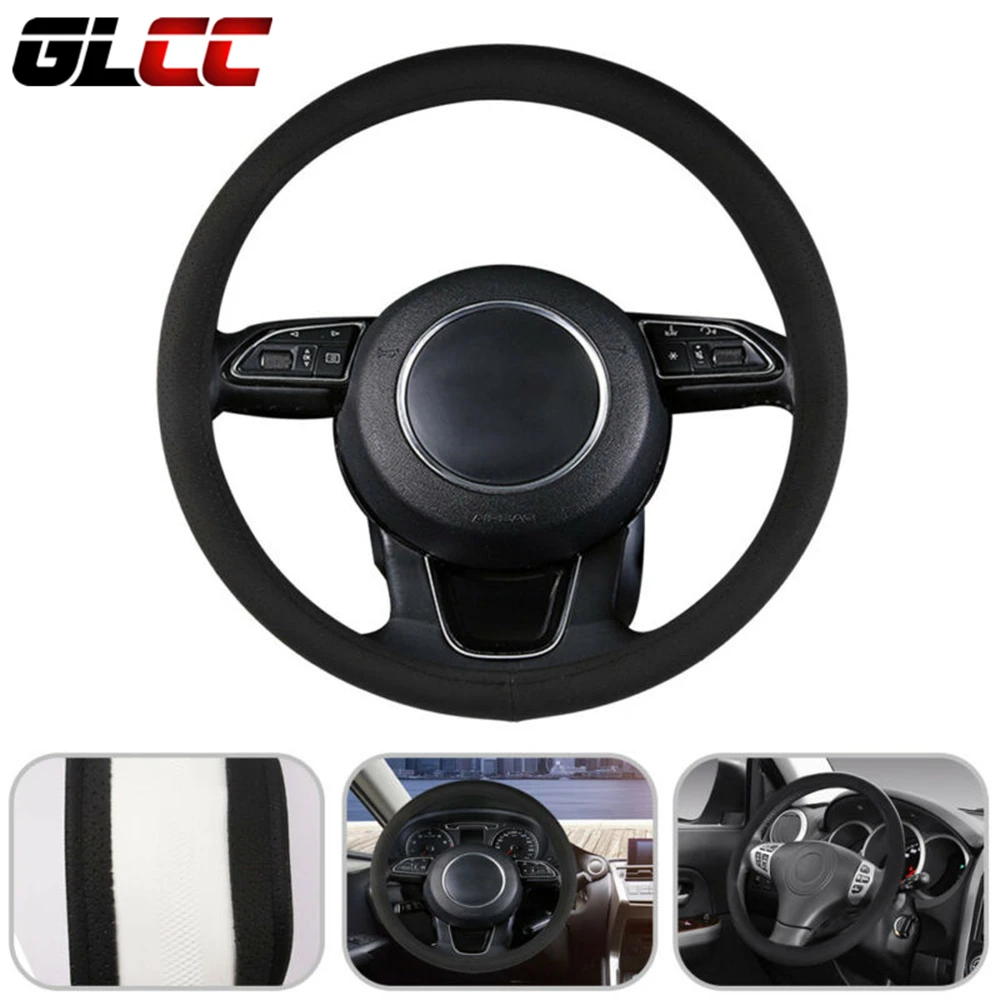 

GLCC Microfiber Leather Car Steering Wheel Cover Skidproof Auto Steering- wheel Cover Anti-Slip Universal 38CM Car-styling