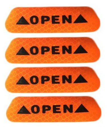 4Pcs/Set Car OPEN Exterior Car Door Decorative Sticker Reflective Tape Warning Mark Reflective Open Notice Bicycle Accessories - Цвет: orange