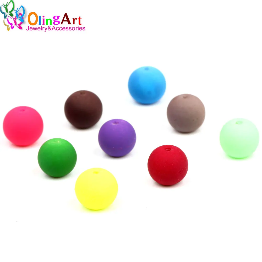OlingArt Rubber Glass Beads High quality 12PCS 14mm Candy Color Neon Matte Loose Beads Handmade jewelry making bracelet DIY