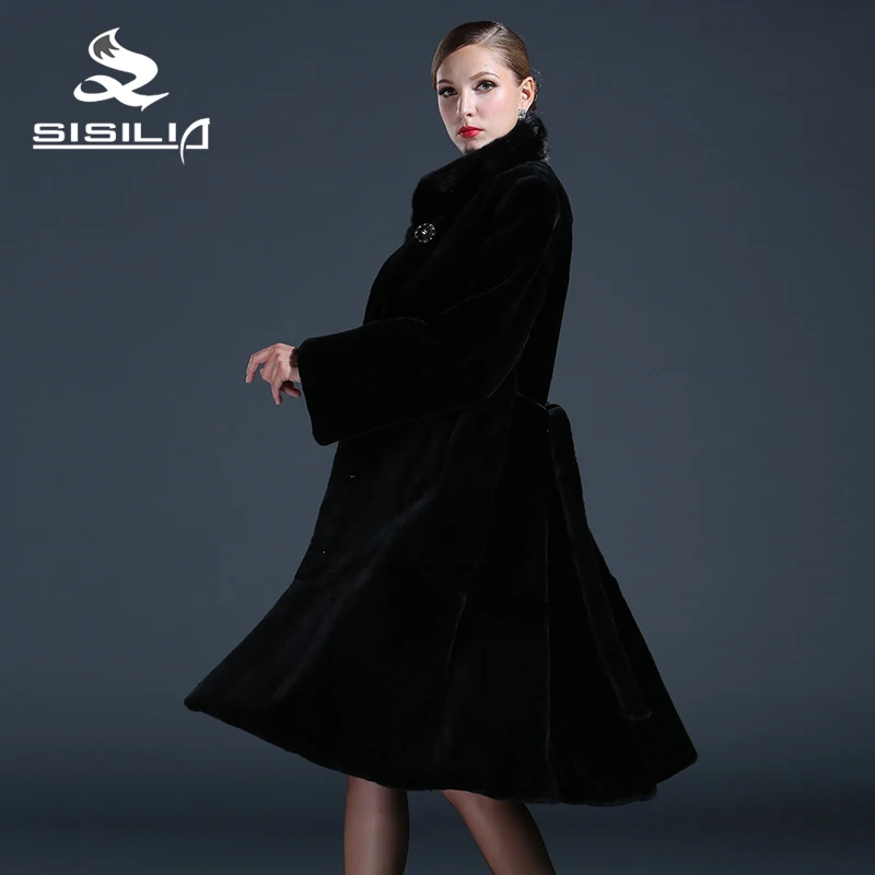 SISILIA 2016 Новый женщины Подлинная норки пальто Натуральный мехкролик шуба воротник