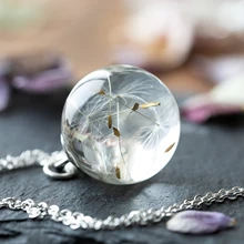 Одуванчик желая ожерелье настоящие семена одуванчика в прозрачном хрустальном шаре кулон ожерелье ручной работы подарок для нее