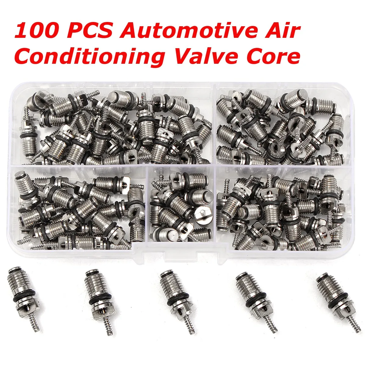 

100Pcs Car Air Conditioning Valve Core Set with Box Universal Valve Core Kit for Auto Air-condition Repair Tool for R12 R134A