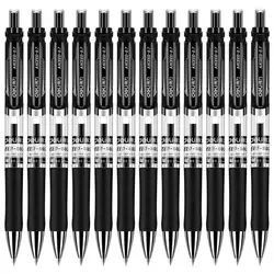 Выдвижной шариковые ручки, средние точки черные чернила гелевые ручки набор для гладкой записи с комфортным захватом (12-Piece, 0,7 мм)