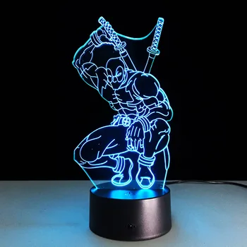 

7 Color Changing Hero Deadpool 3D light LED Night Light USB touch LED Decorative LED Table Lamp Colorful Desk Lighting