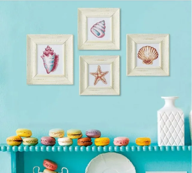 Conch sea star conch cross stitch kit flowers 14ct counted canvas DMC cotton thread handmade embroidery DIY needlework set | Дом и сад