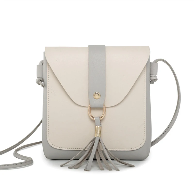 

Personality Tassel decoration Women bag Patchwork color Imitation Leather shoulder bag croosbody bag fashion casual handbag